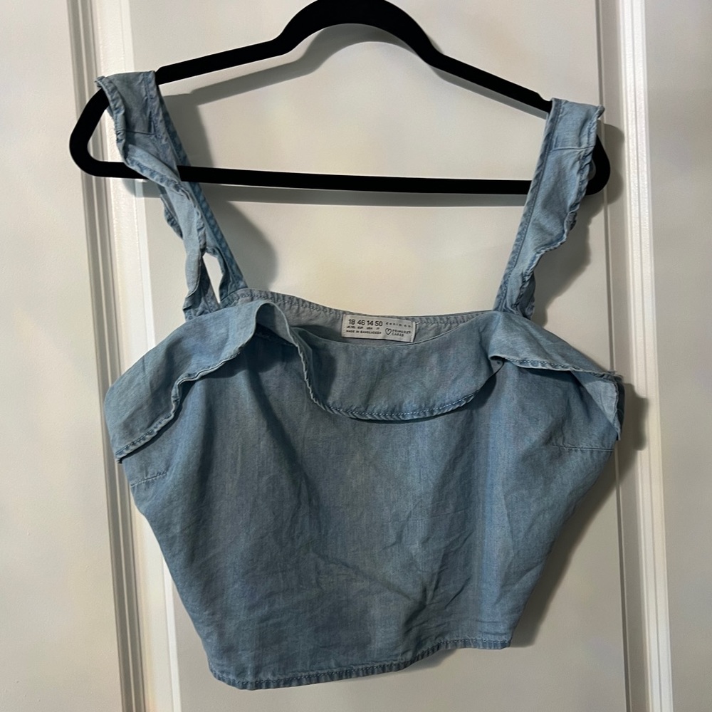 Blue ruffle crop top